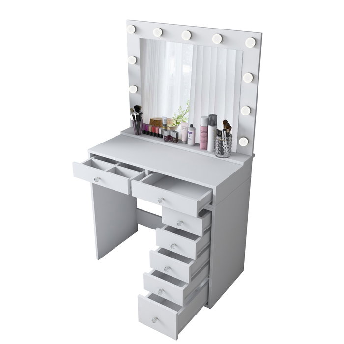 Hanah Home Mesa de Maquillaje Blanca con 11 Bombillas Hanah Home Mesa de Maquillaje Blanca con 11 Bombillas